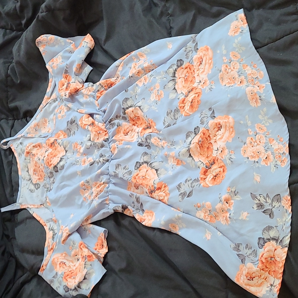 Blue shein frozen shoulder floral dress